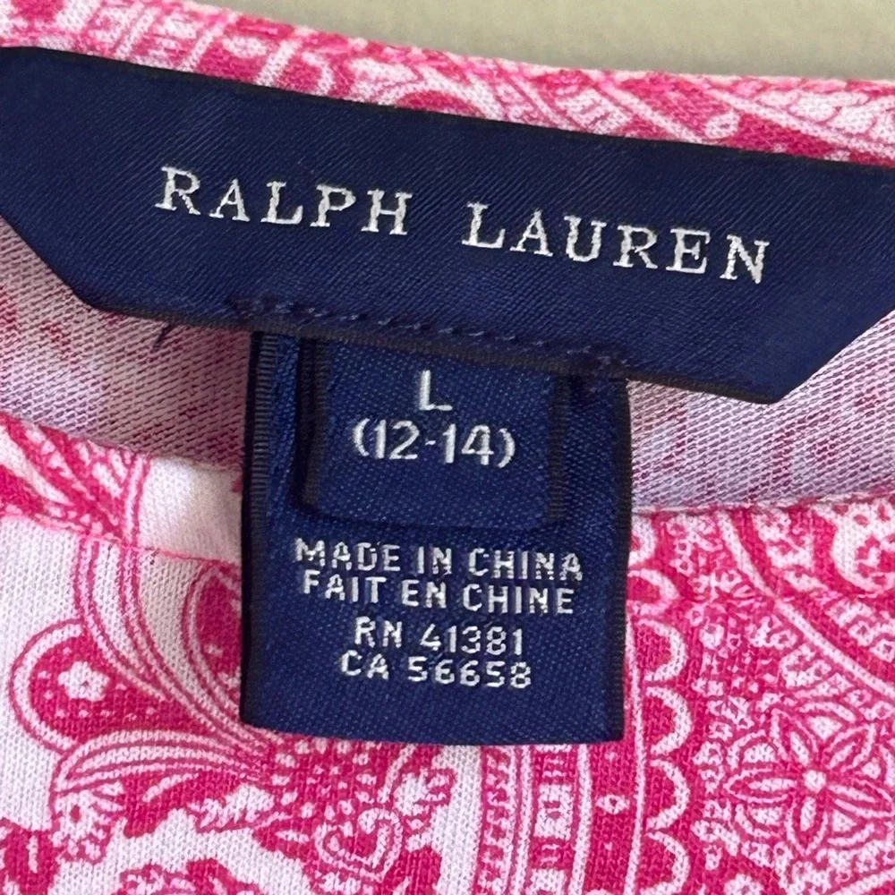 Ralph Lauren 12/14 drop waist dress in pink/white paisley print. Long sleeve
